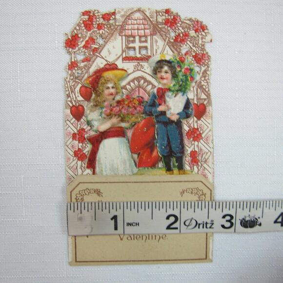 Vintage Valentine Pop Up 3D Pull Down Die Cut Victorian Girl Boy Flowers Germany - Picture 8 of 12